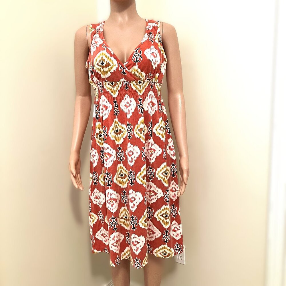 Sleeveless Tank Dress in Coral Color Tribal Pattern Summer Fashion